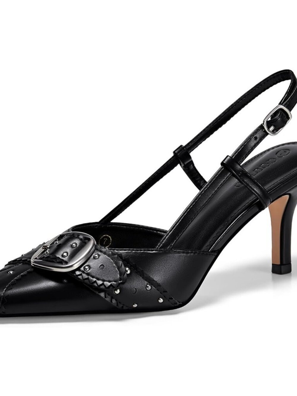 Coutgo Women's Black Close Pointed Toe Slingback Buckle Ankle Strap Heels Shoes